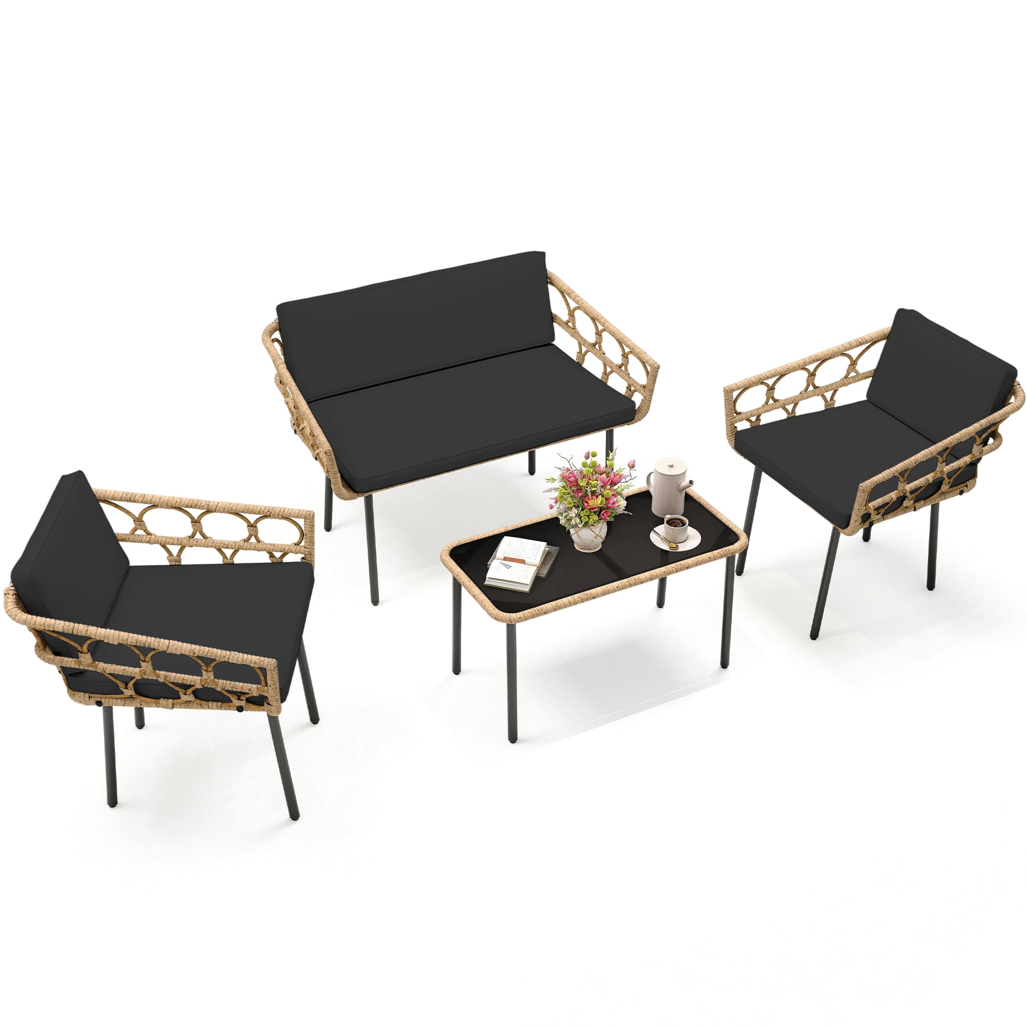 Uforic 4 Pieces Rattan Patio Furniture Set, All-Weather Bistro ...