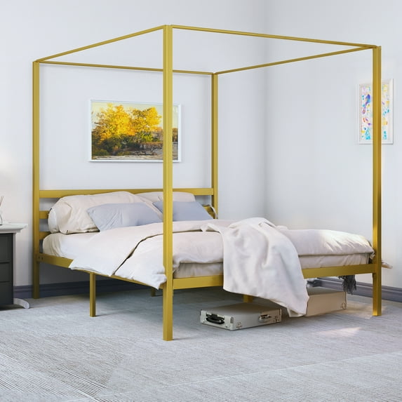 Uforic 4-Poster 14-inch King Size Gold Metal Canopy Bed Frame with Headboard,Gold