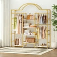 thumbnail image 1 of Uforic 4-Tier Heavy Duty Garment Rack Clothes Rack for Clothing Storage with 6 Shelves Clothing Rack with 3 Hanging Rods Freestanding Closet Organizer, Gold, 1 of 6
