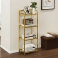 thumbnail image 1 of Uforic 4 Tier Modern Bookshelf, Tempered Glass Narrow Bookshelf, Open Display Bookcase, Gold Shelf Unit for Home Office, Living Room, 1 of 8