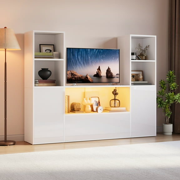 Uforic 4-Tier U-Shaped Bookcase, Castle Bookshelf with Cabinet &LED Light, Cube Storage Organizer, White