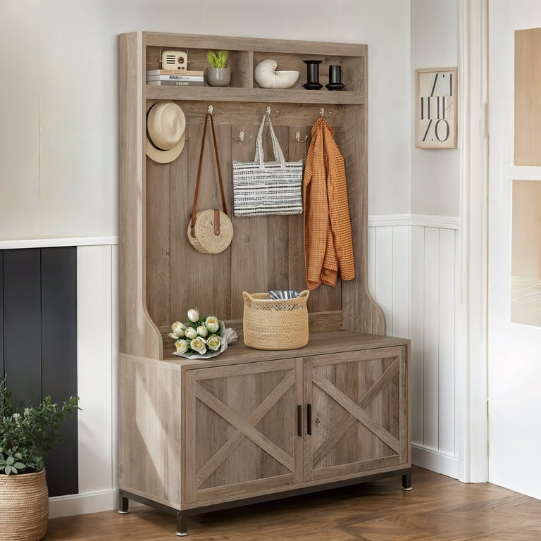 Uforic 4-in-1 Coat Rack with 14 Hooks, Farmhouse Hall Tree with