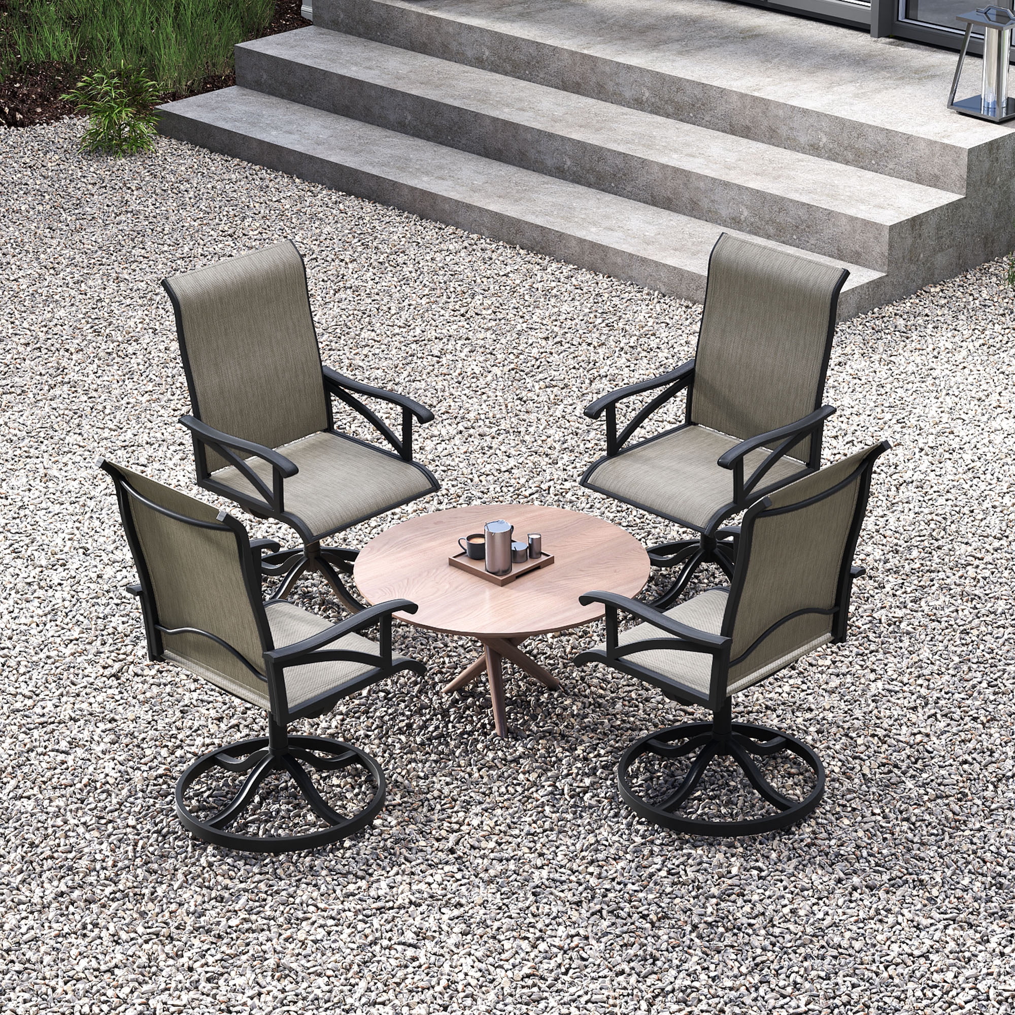 Uforic 4 pcs 360° Swivel Chairs, Outdoor Dining Chairs, Set of 4 Dining Chairs, Ideal for Patio, Garden, Backyard, and Porch, All-weather Material, Breathable Textilene Fabric, Brown