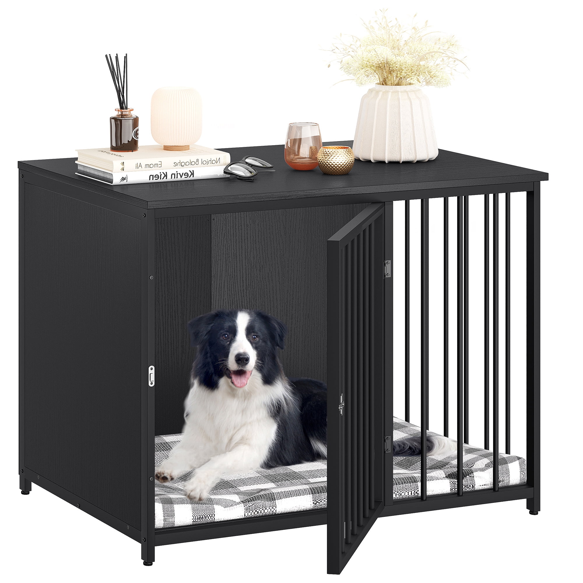 Uforic 40.1" Modern Dog Crate with Single Room, Heavy Duty Dog Cage with Large Tabletop for Medium Dogs, Black