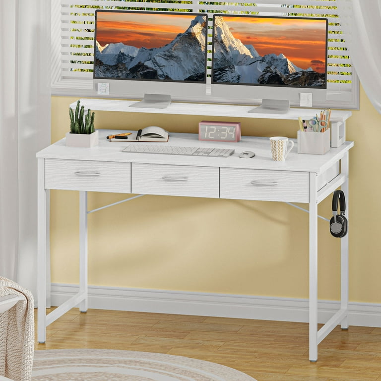 Uforic 40&quot; Computer Desk with Monitor Stand &amp; 3 Drawers, Modern 