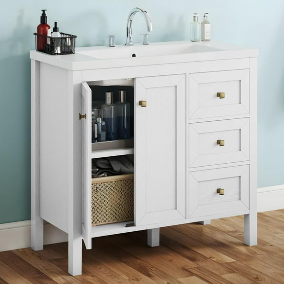 Uforic 42'' Modern Bathroom Vanity with Sink Combo, Freestanding Bathroom Storage Cabinet with Drawers & Doors, White