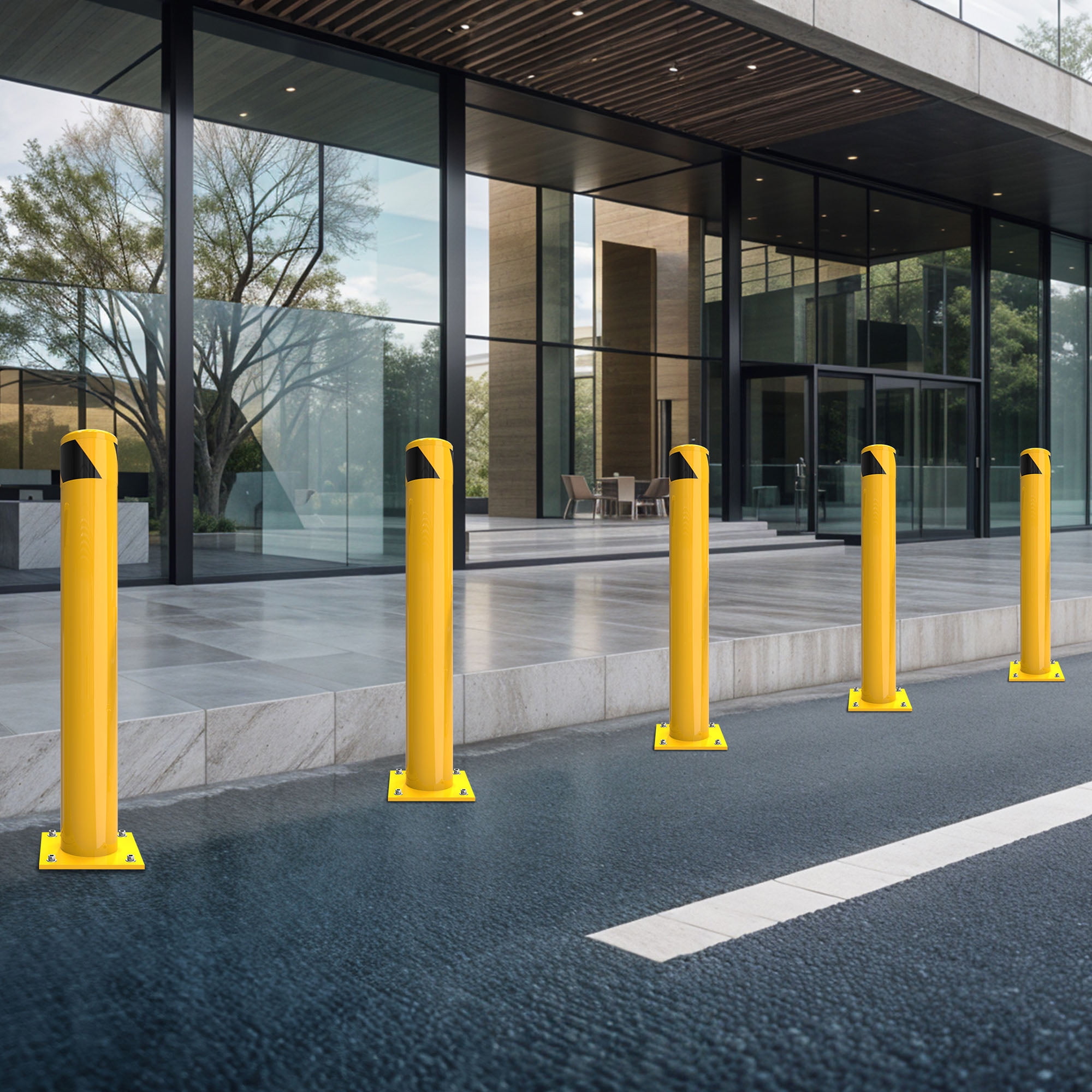 Uforic 42" x 4.5" Safety Bollard Post, Yellow, Steel, Barrier Safety Pole
