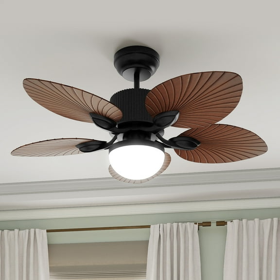 Uforic 44 Inch Tropical Coastal Ceiling Fans with Lights and Remote Control, 5 Palm Leaf Blades for Living Room,Bedroom - Brown