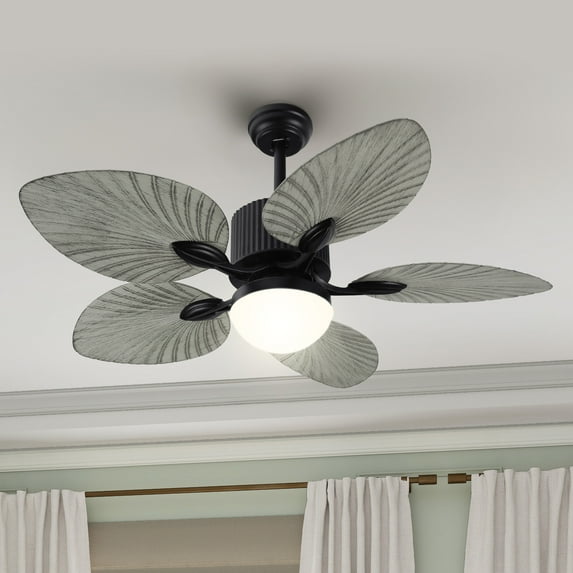 Uforic 44 Inch Tropical Coastal Ceiling Fans with Lights and Remote Control, 5 Palm Leaf Blades for Living Room,Bedroom - Gray