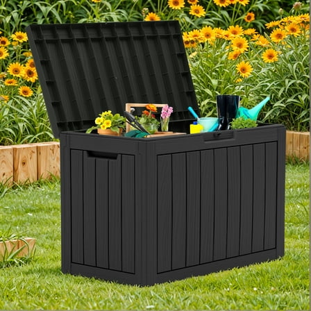 Uforic 45 Gallon Outdoor Resin Deck Box, Waterproof Storage Box, Lockable, Black