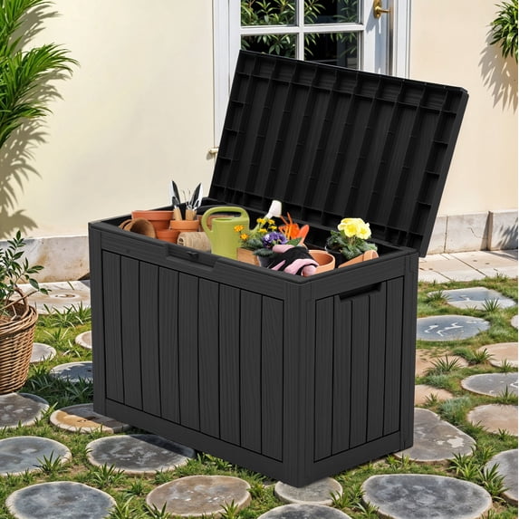 Uforic 45 Gallon Waterproof Resin Outdoor Storage Deck Box, Lockable Organizer for Patio Pool Garden, Black