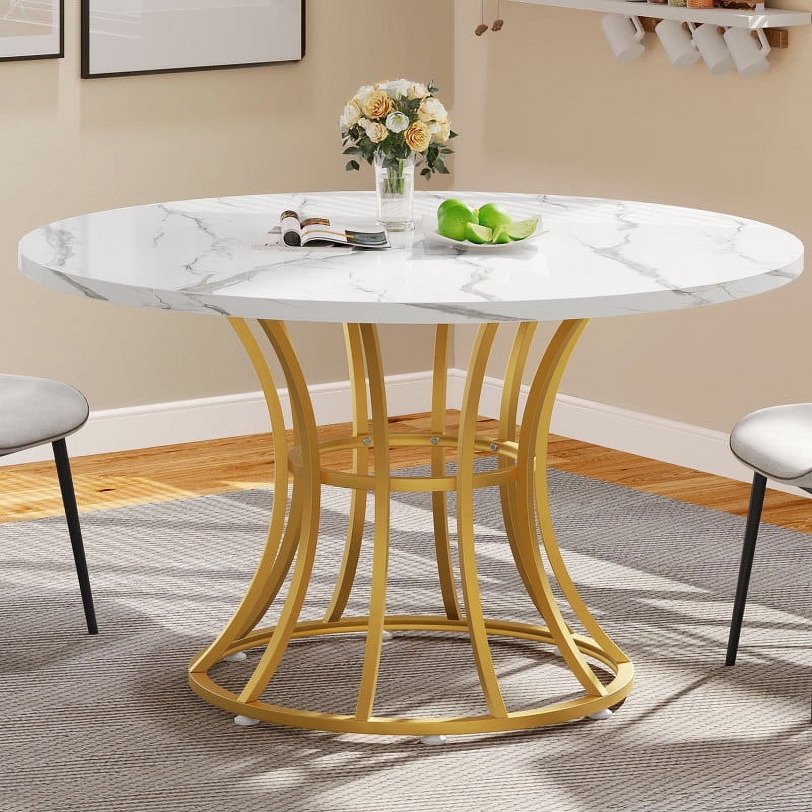 Uforic 45" Round Dining Table for 4-6, Dining Room Table with Metal Base , Moden Circle Kitchen ...