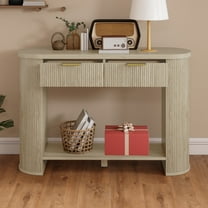 Uforic 47.2" Boho Fluted Console Table with Drawers & Open Shelf for Entryway & Living Room, Oak