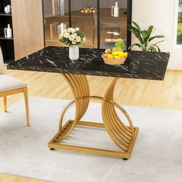 Uforic 47" Dining Table for 4 People, Modren Kitchen Table with Metal Leg , Rectangular Dinner Table for Dining Room, Kitchen,Black