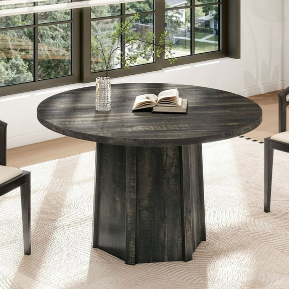 Uforic 47" Wood Dining Table for 4 People, Farmhouse Round Kitchen Table, Circle Dining Table for Kitchen Living Room, Gray