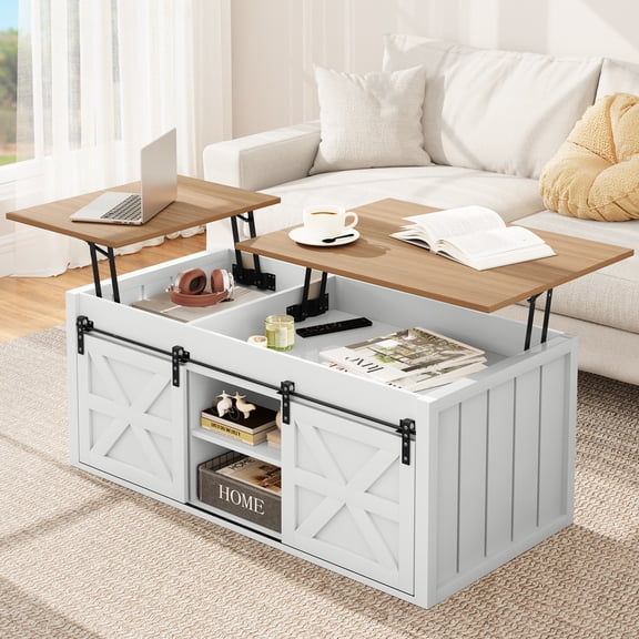Uforic 48" Farmhouse Lift Top Coffee Table with Sliding Barn Door