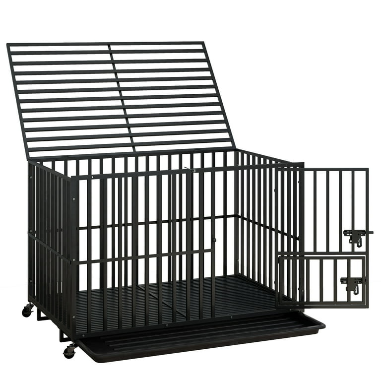 Uforic 48 Inch Heavy Duty Dog Crate Cage Kennel with Wheels High Anxiety Indestructible Sturdy Locks Design 3 Door and Removable Tray Extra Large XL XXL Walmart