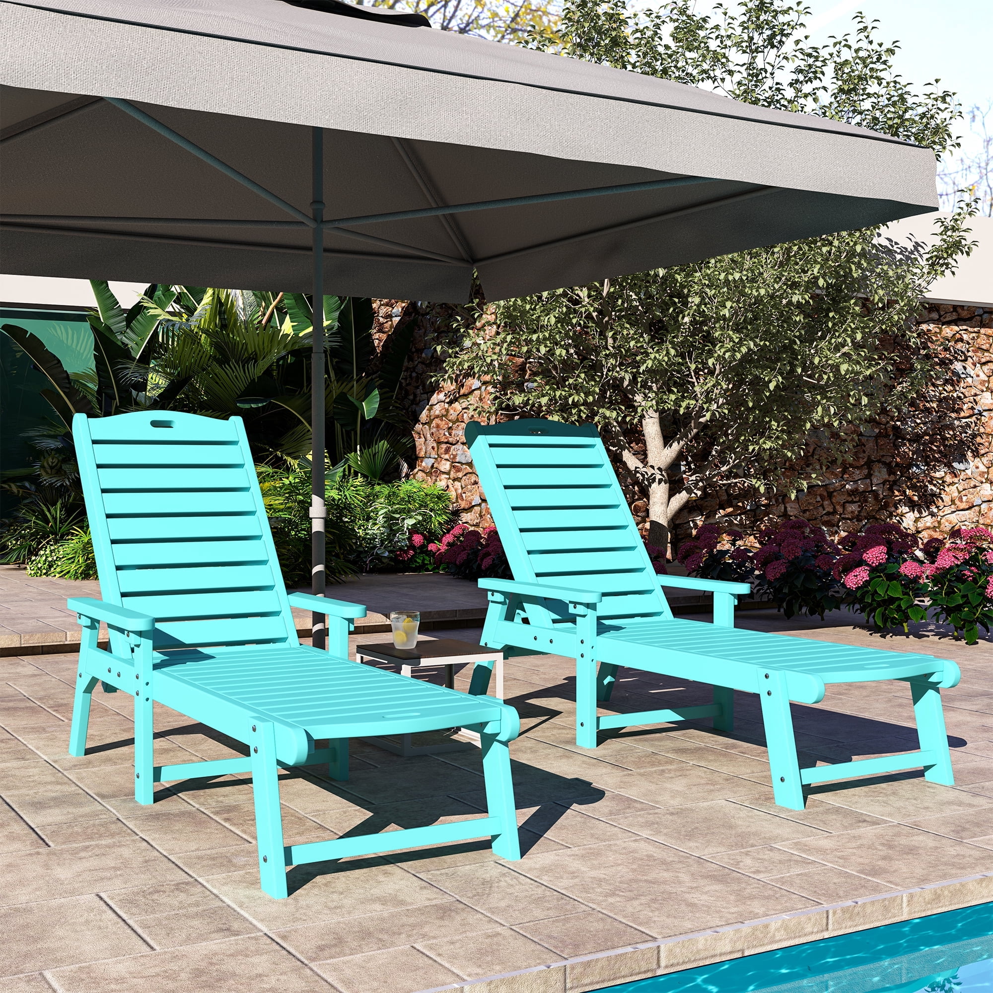 Uforic 4Pcs Outdoor Chaise Lounge Chairs with Adjustable Backrest, Heavy Duty Hips Resin Patio Lounger with Wide Armrest