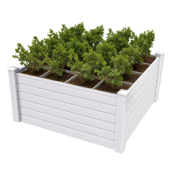 Uforic 4x4x2ft Large Plastic Raised Garden Bed Kit,Outdoor Ground Planter Box with Growth Grid,for Vegetables Flowers,White
