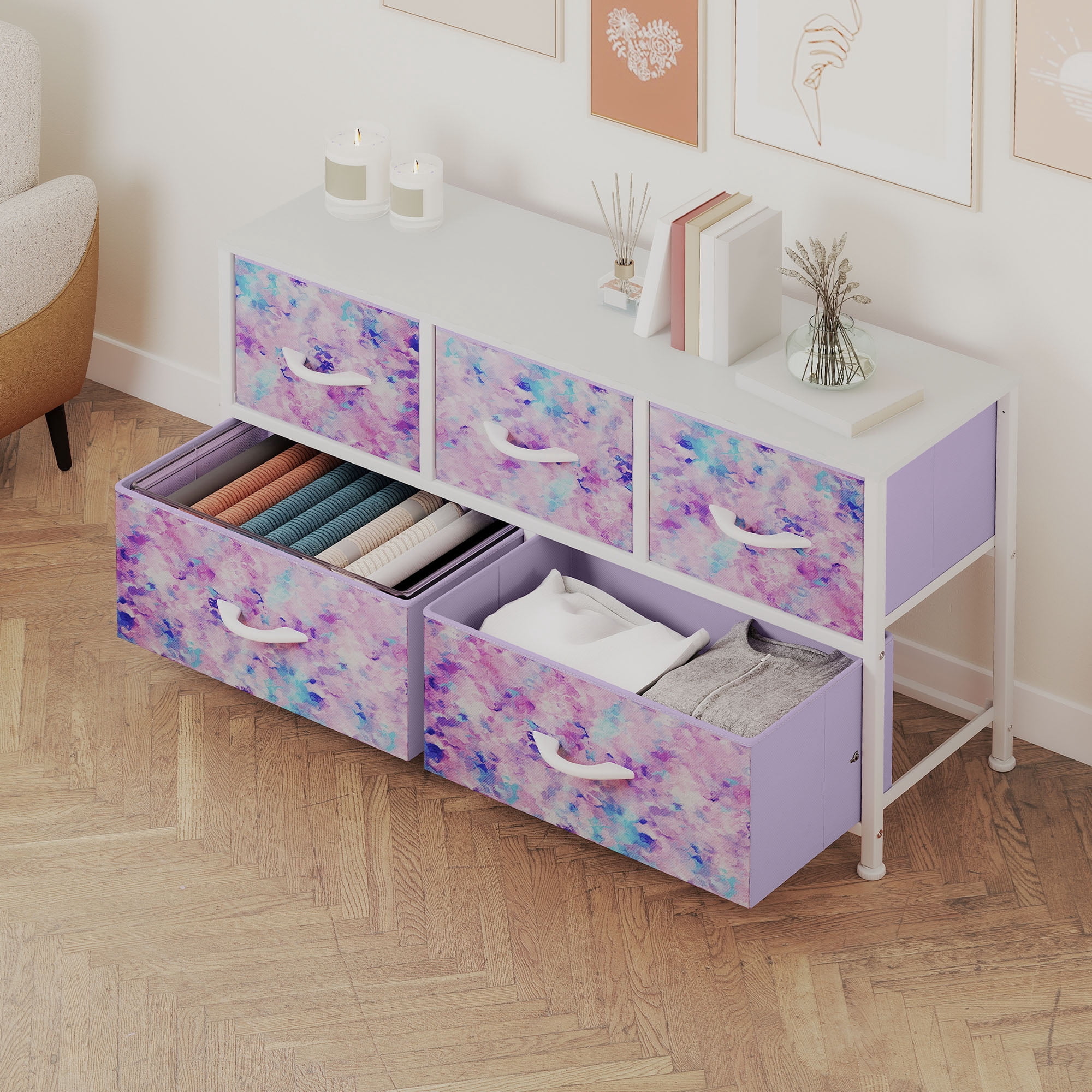 Uforic 5-Drawer Fabric Storage Organizer,Wide Dresser for s,Living Rooms,and Closets,Versatile Storage Tower with Steel Frame,Easy-Access Fabric Bins & Wooden Top