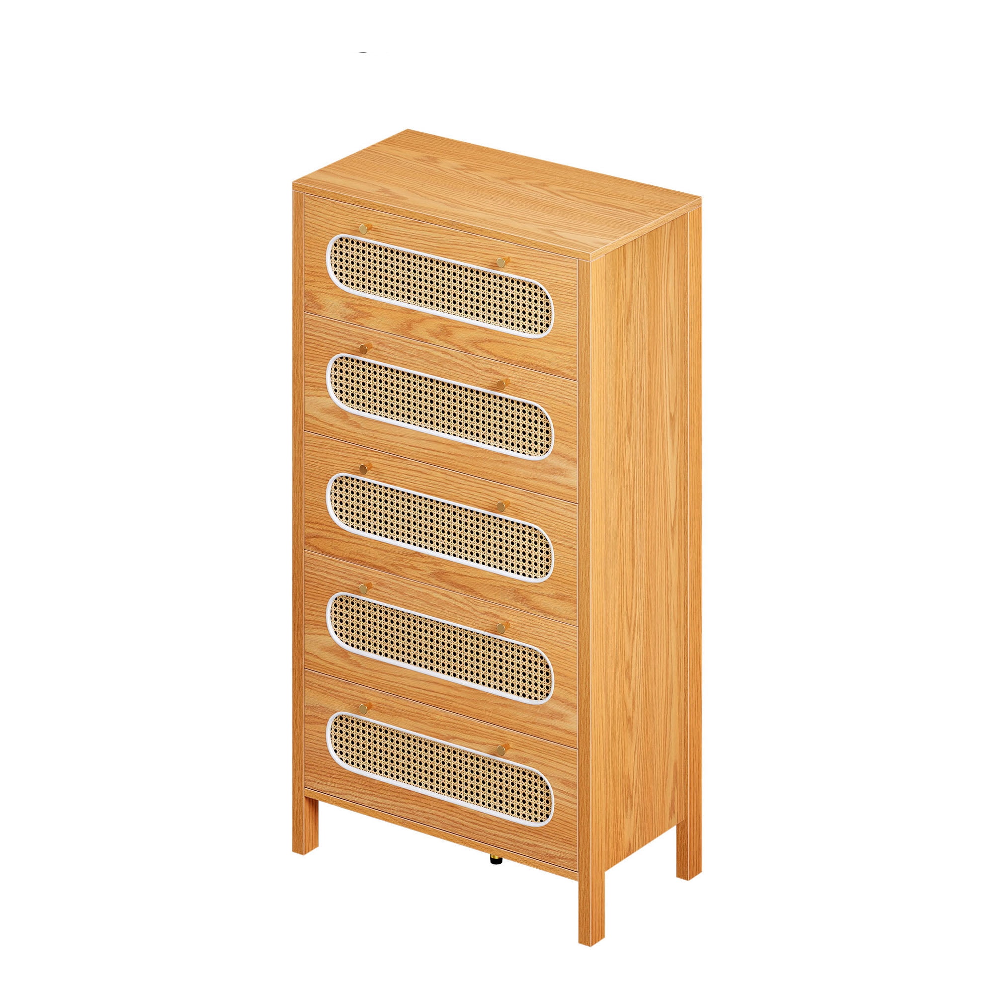Uforic 5-Drawer Vertical Dresser, Wood Chest of Drawers Storage Cabinet, Natural