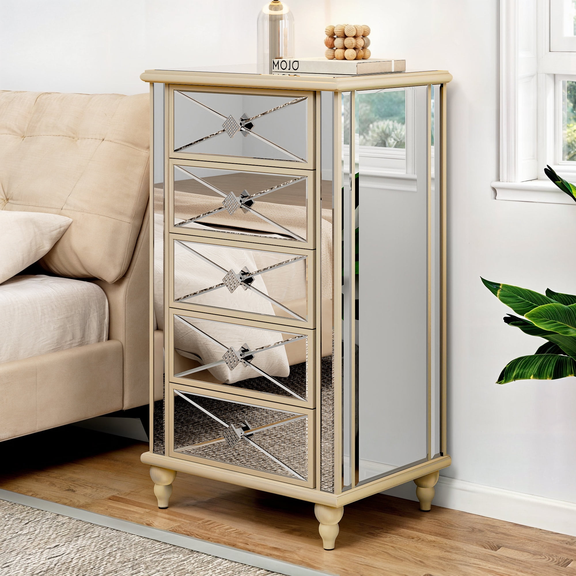 5 drawer chest mirrored discount