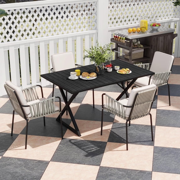 Uforic 5-Piece Patio Outdoor Dining Set, Wicker Patio Furniture Set of 4 Rattan Wicker Chairs and Rectangular Dining Table - Black & White