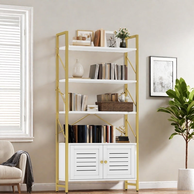 Uforic 5 Tier Bookcase with Doors, Freestanding Bookshelf with Storage Cabinet for Home Office