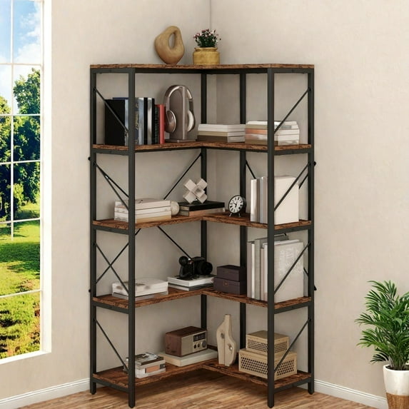 View of Uforic 5-Tier Corner Bookshelf, Corner Shelf Display Bookcase with ...