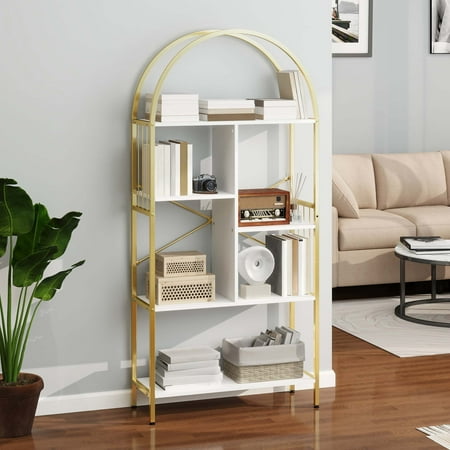 Uforic 5 Tier Gold Arched Bookshelf, Modern Bookcase Organizer with Metal Frame for Home Office