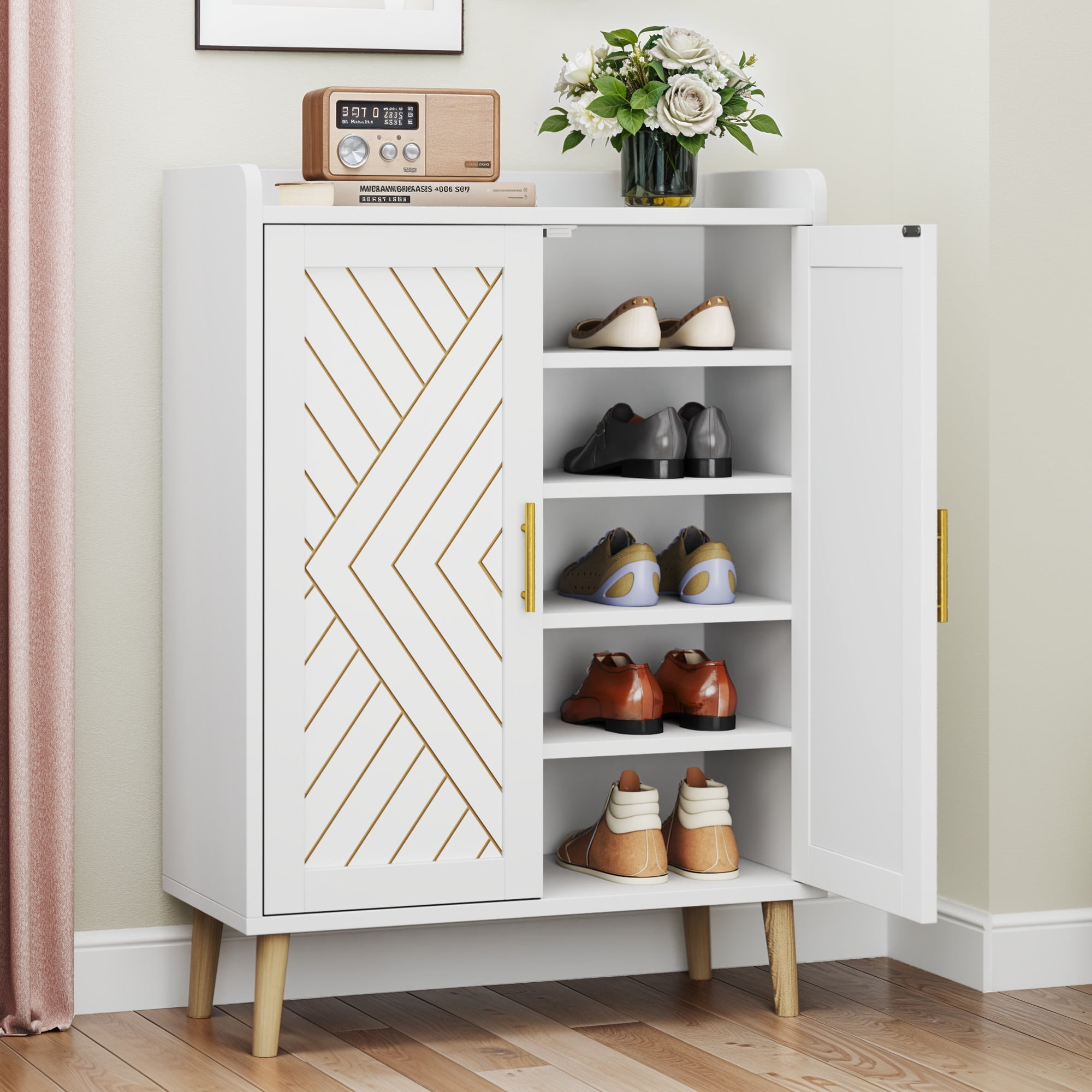 Uforic 5 Tiers Shoe Cabinet for Hallway, Modern Shoe Rack Organizer with Doors for Entryway/Closet