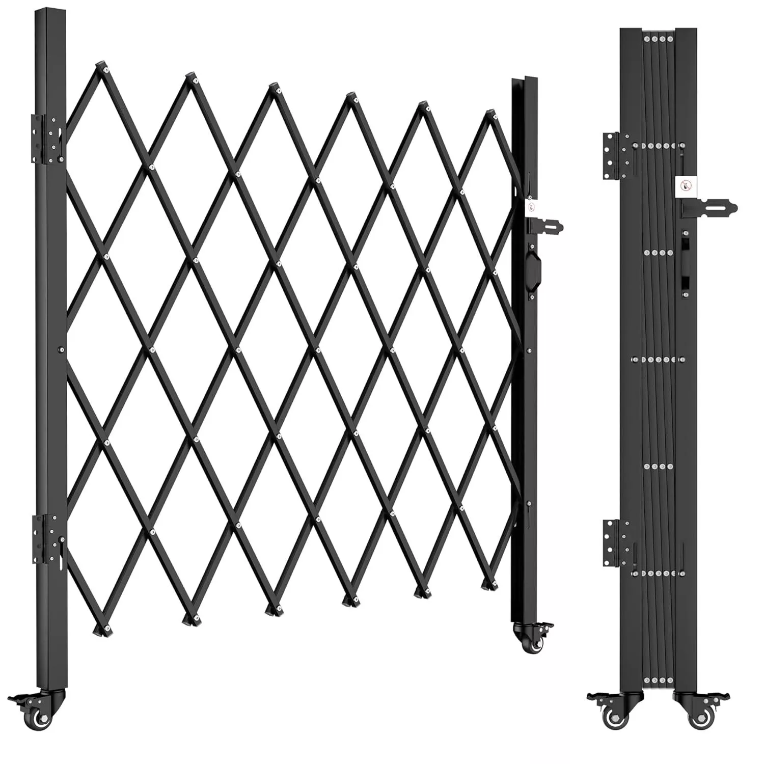 Uforic 50" H X 75"W Single Folding Garden  Security Gate Scissor Gate With Padlock 360° Rolling