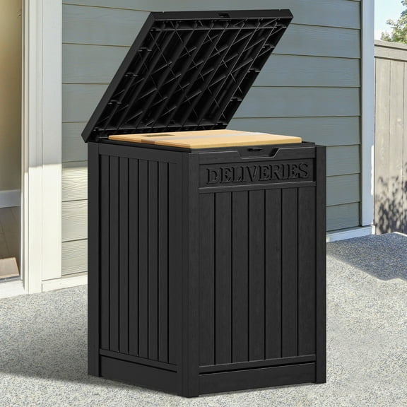 Uforic 51-Gallon Large Outdoor Resin Package Delivery Storage Box, Waterproof Deck Box for Porch or Curbside, Lockable, Black