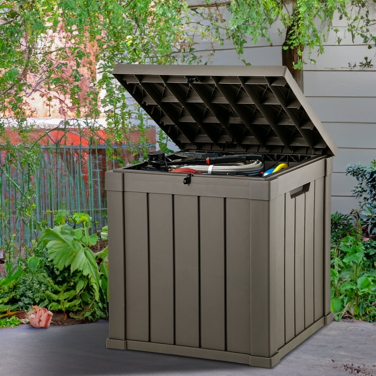 Uforic 51 Gallon Resin Deck Box Outdoor Storage Box with Side Handles for Patio Cushions Garden Tools Lockable Lid Light Brown