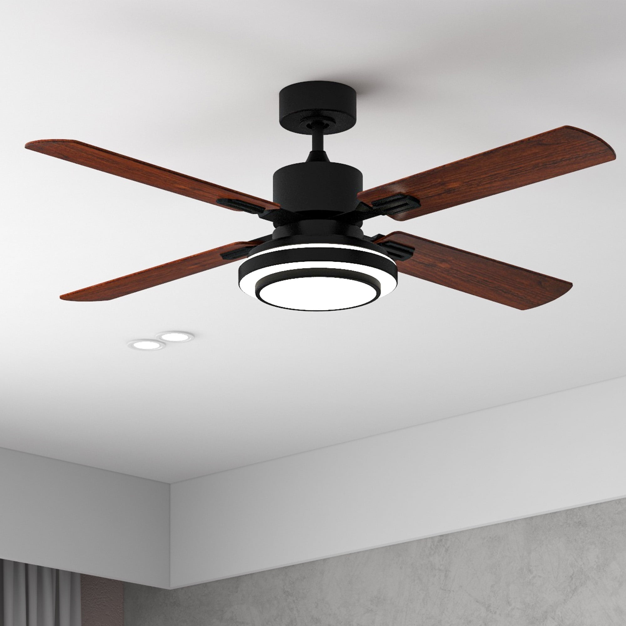 Uforic 52'' Ceiling Fan with Light and Remote Control, 6 Speeds, 5 Timer Settings, and Dual-Finish Blades (Black)