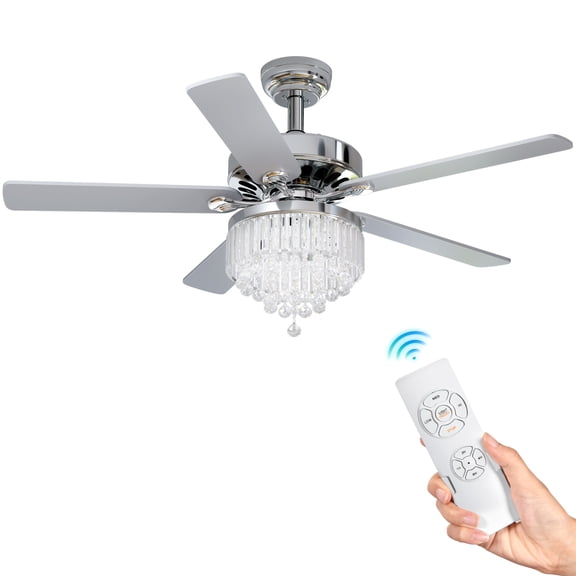 Uforic 52" Crystal Ceiling Fan with light and Remote Control,5 Blades Chandelier Ceiling Fan -Chrome