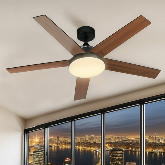 Uforic 52" Downrod Ceiling Fans with Light and Remote Control,5 Blades Outdoor Ceiling Fan - Brown