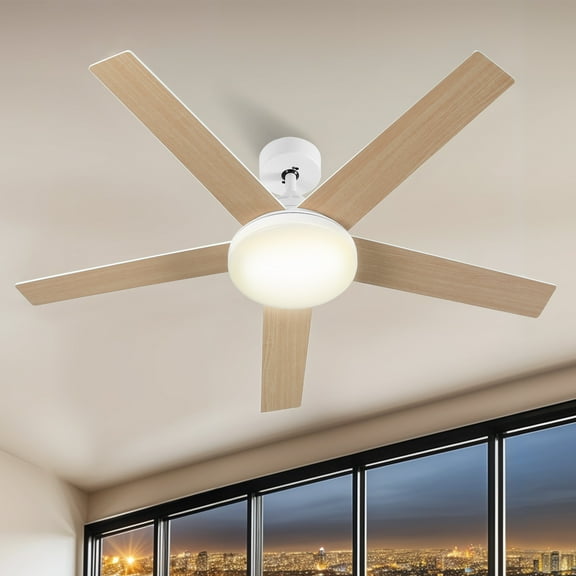 Uforic 52" Downrod Ceiling Fans with Light and Remote Control,5 Blades Outdoor Ceiling Fan - White
