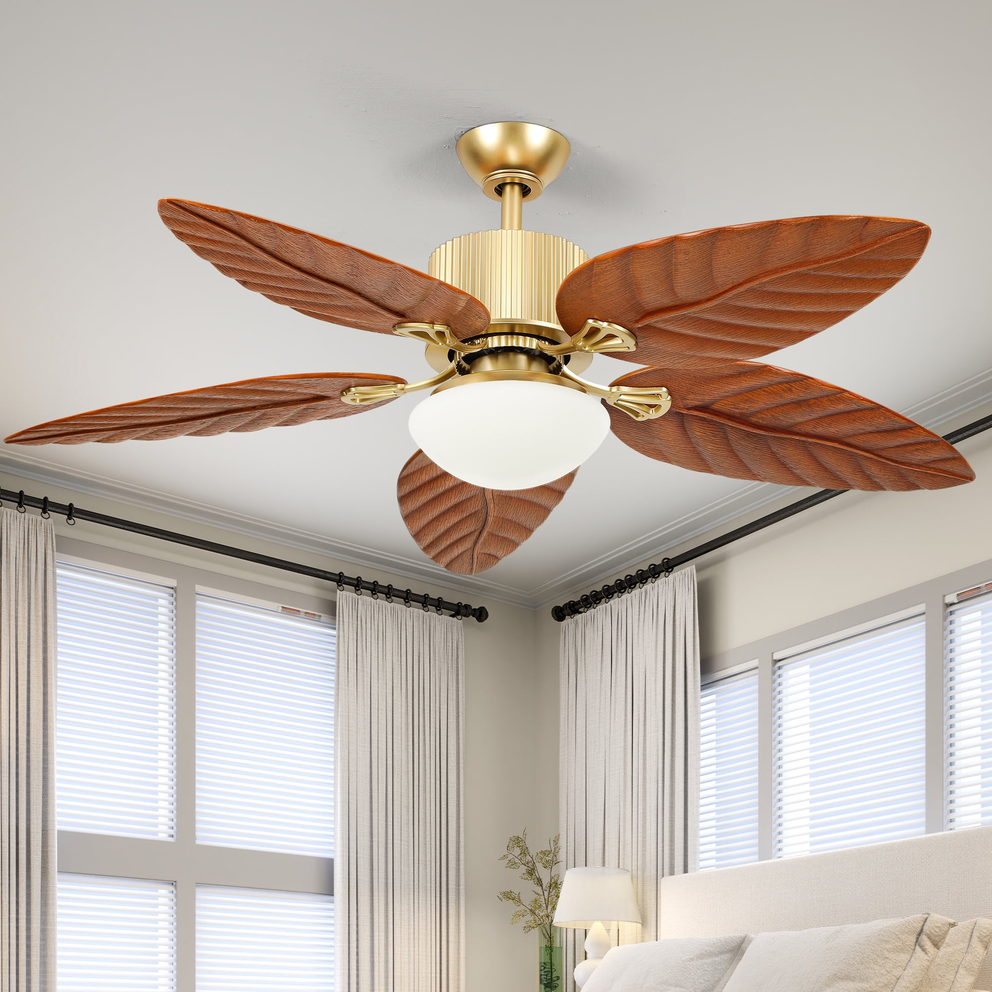 Uforic 52" Espresso 5-Blade Ceiling Fan with LED, remote control, 6-speed quiet DC motor, reversible, Gold