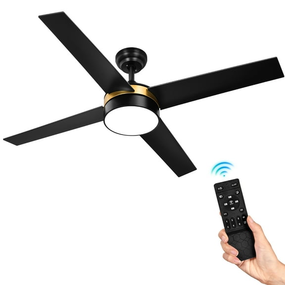 Uforic 52 Inch Black Gold Ceiling Fans with Light and Remote, Modern Dimmable Fan for Indoor Outdoor