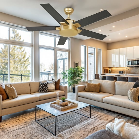 Uforic 52 Inch Modern Black Gold Ceiling Fan with Wall Switch Remote,Ceiling Fan No Lights for Indoor Outdoor