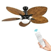 Uforic 52-Inch Tropical Ceiling Fan with LED Light and Remote,5 Palm Leaf Blades ceiling fan - Brown