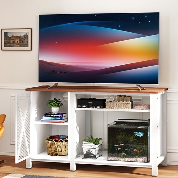 Uforic 52"Modern Farmhouse TV Stand with Power Outlet for TVs up to 60" - White