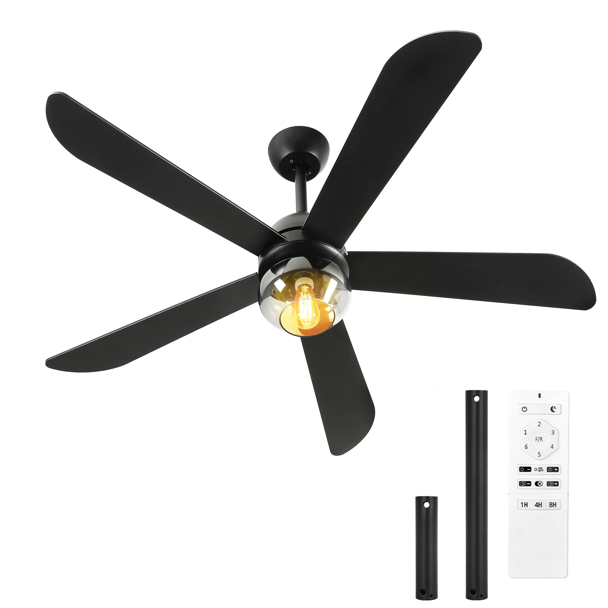 Uforic 52 inch Indoor Black Ceiling Fan with Light and Remote Control,Quiet 6-Speed Reversible DC Motor, 5 Blades for Living Room, Bedroom