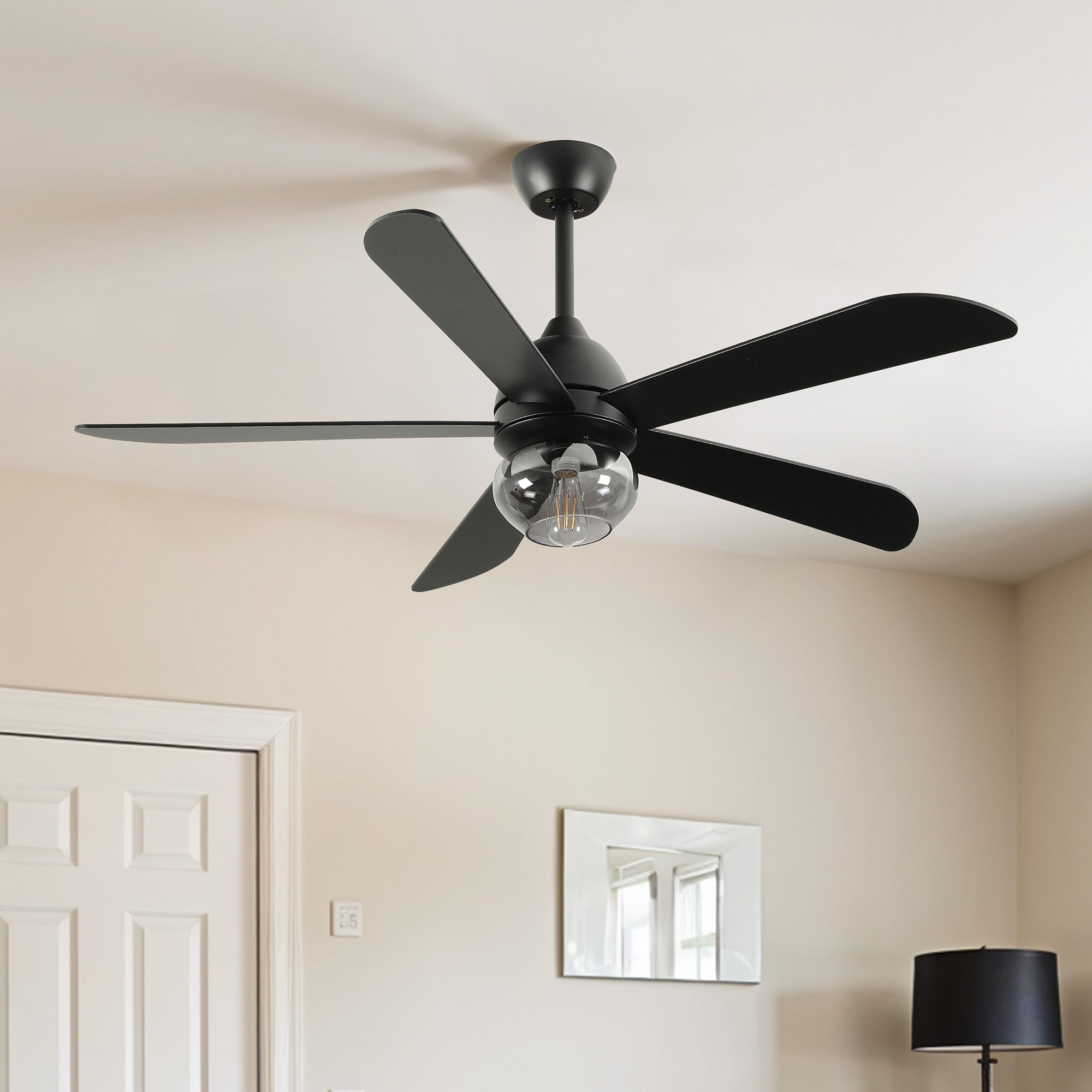 Uforic 52 inch Indoor Ceiling Fan with Light and Remote Control,Quiet 6-Speed Reversible DC Motor, 5 Blades - Black