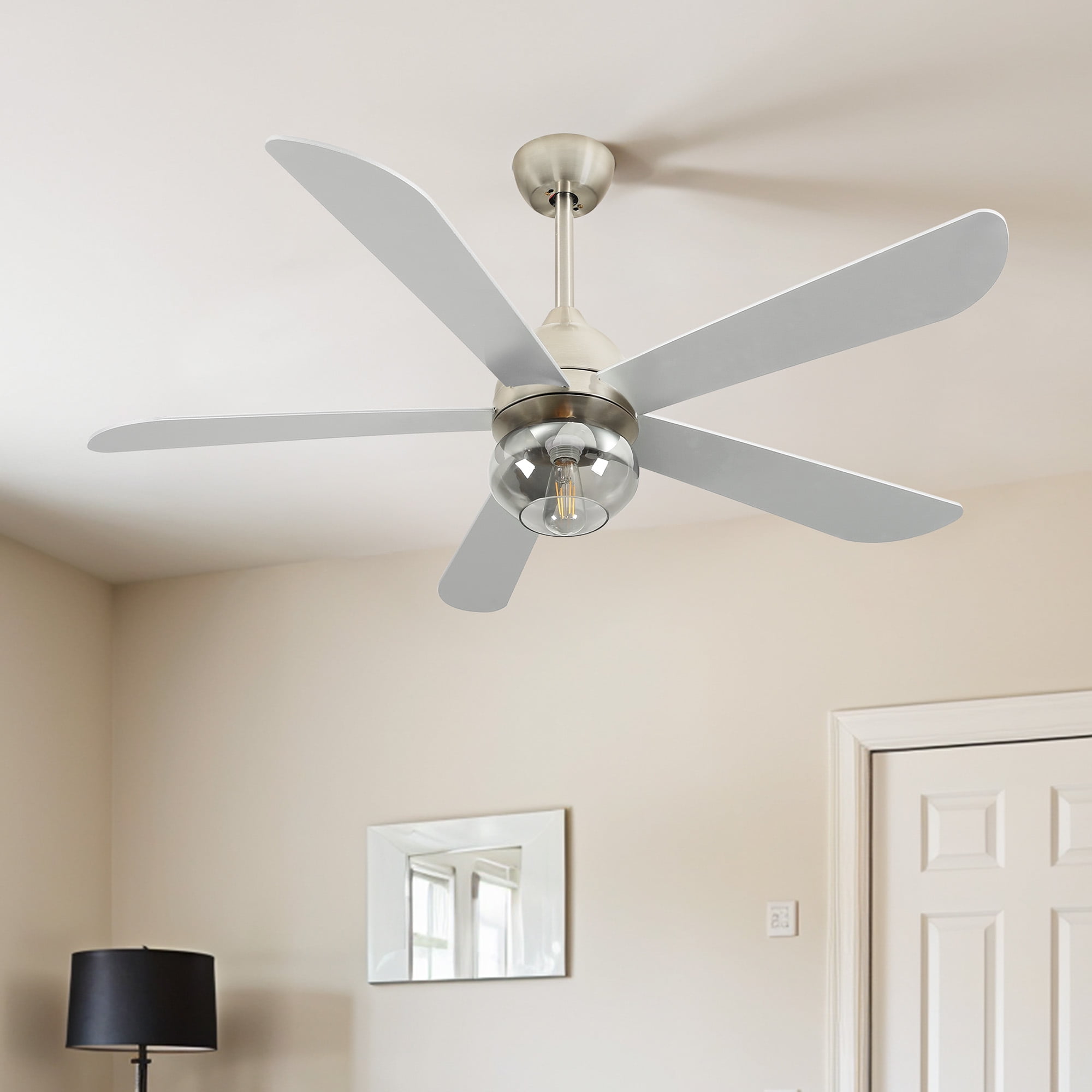 Uforic 52 inch Indoor Ceiling Fan with Light and Remote Control,Quiet 6-Speed Reversible DC Motor, 5 Blades - Silver