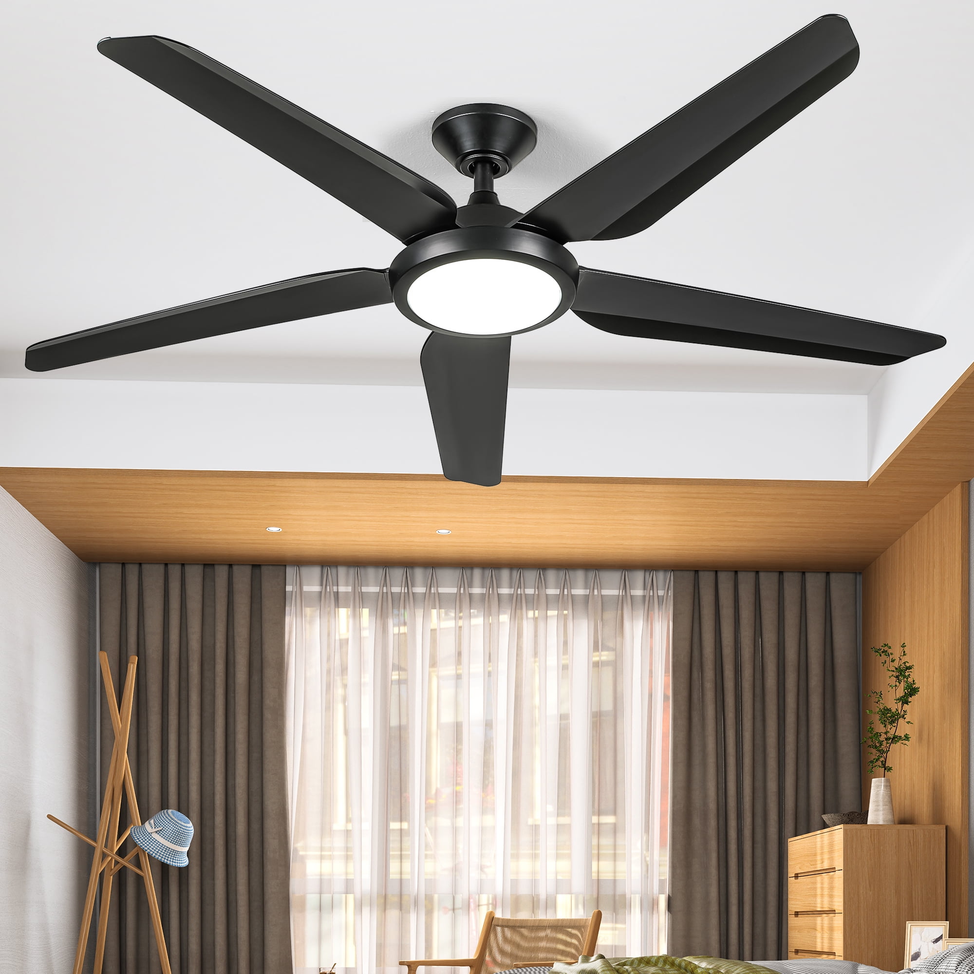 Uforic 54" Silent 5-Blade Modern Ceiling Fan with  Adjustable Light and Remote for Indoor, Black