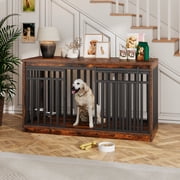 Uforic 55.1 Inch Dog Crate Furniture for Large Dogs,Indoor Furniture Style Wooden Large Dog Kennel TV Stand Sliding Doors - Rustic Brown