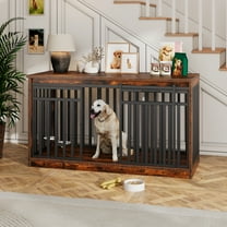 Uforic 55.1 Inch Dog Crate Furniture for Large Dogs,Indoor Furniture Style Wooden Large Dog Kennel TV Stand Sliding Doors - Rustic Brown
