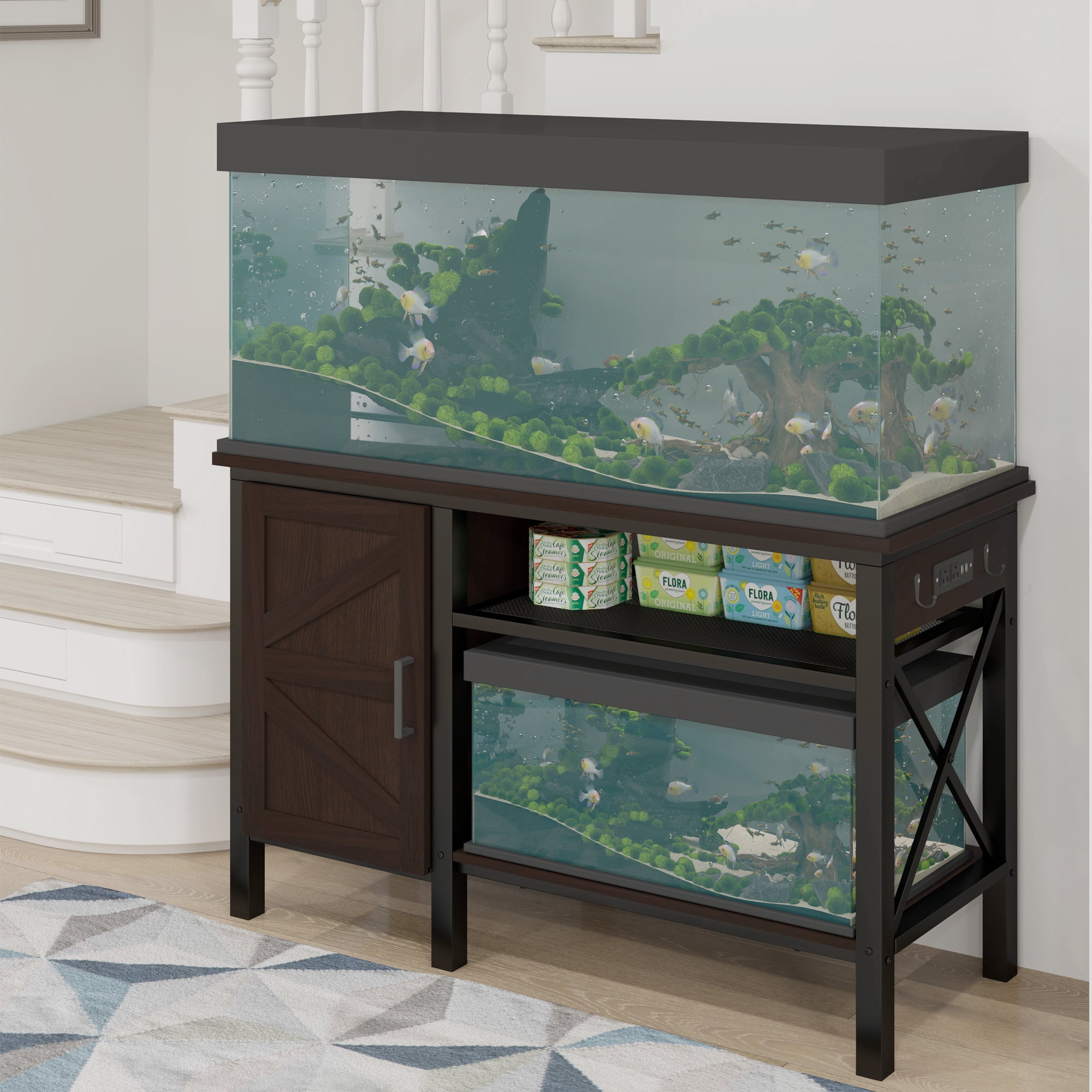 75 gallon fish tank accessories Herture 55-75 Stand,Aquarium Stand with Cabinet Storage,Heavy Duty Metal Frame,Aquarium Cabinet with Power Outlets 52